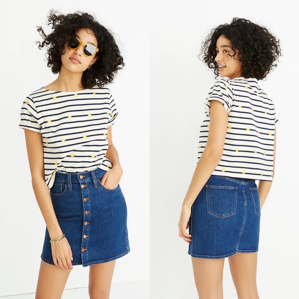 Madewell Skirt Womens 27 Blue Stretch Denim Straight Mini Button Fly Casual